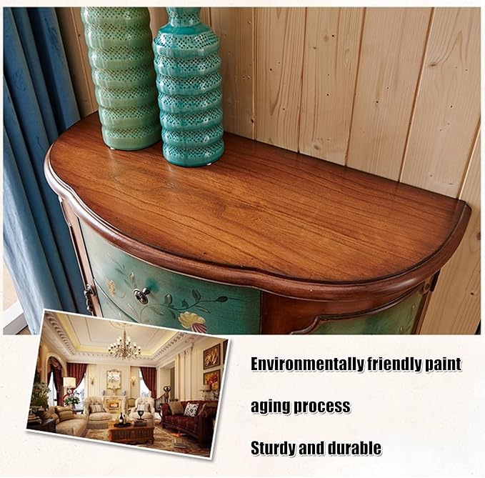 Solid Wood Storage Chest Dresser - Storage Cabinet with 3 Drawers 2 Side Doors,Retro Floral Pattern Drawers Jewelry Box Storage for Hallway/Living Room/Bedroom