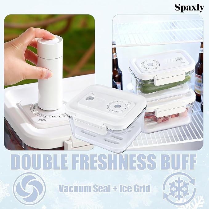 Manual Vacuum Sealer Containers, Airtight Food Storage Boxes with Hand Pump for Freshness, BPA-Free, Leakproof Seal for Lunch, Meat, Fruit, Leftovers, Fridge & Camping Use (2000ml)