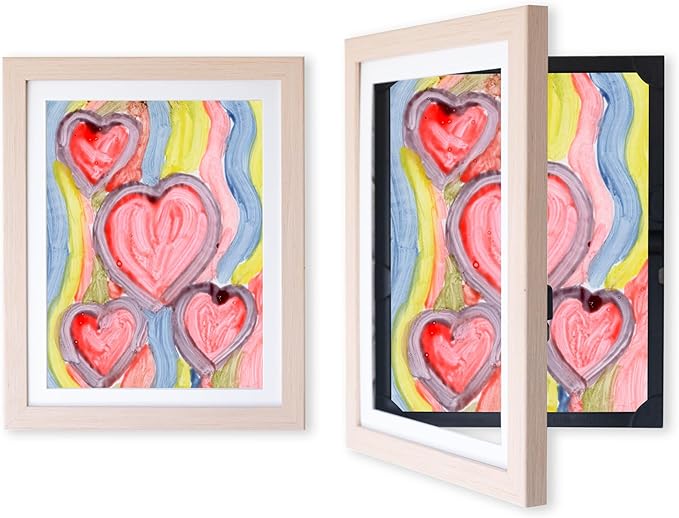 Dynamic Frames Li’l Davinci Front-Open 2-Pack Kids Art Frames, Wooden Frames for 9x12 Artwork, Prints & Certificates, Store up to 50 per Frame, 11.75 x 14.75 Outer Dimensions, Natural