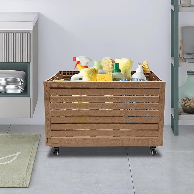 Collapsible Rolling Crate on Wheels,Heavy Duty Foldable Storage Bin,440lbs Capacity Plastic Furniture Moving Dolly Cart for Travel Shopping (1PCS)