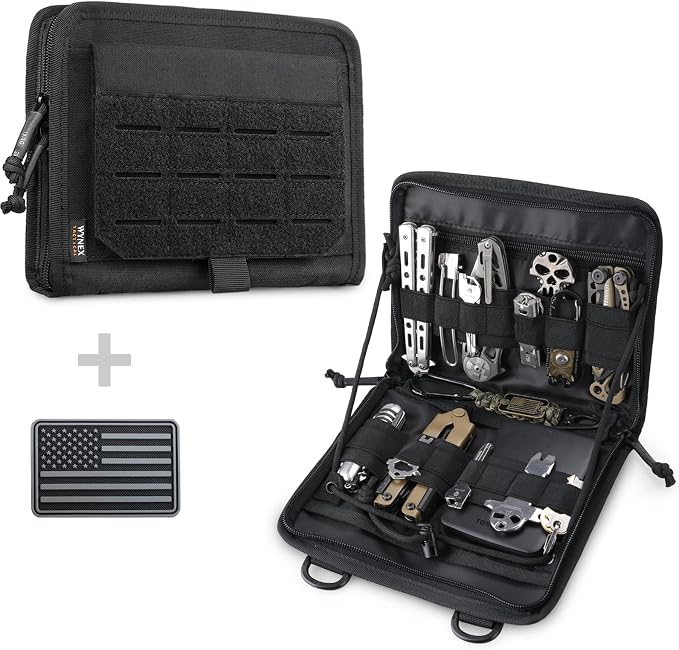 WYNEX Tactical Molle Admin Pouch, Laser-Cut, EDC Organizer Tool Pouch | Utility Organizer EDC Medical Bag, EDC Pocket Modular Pouch, Tactical Accessories EDC Pouch, Include U.S Patch