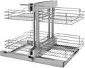 Rev-A-Shelf Chrome Two-Tier Wire Bottom Pullout Organizer with Soft-Close for Blind Corner Base Kitchen Cabinets, Adjustable 4-Basket Storage System, Min Opening Width of 15", 5PSP-15SC-CR