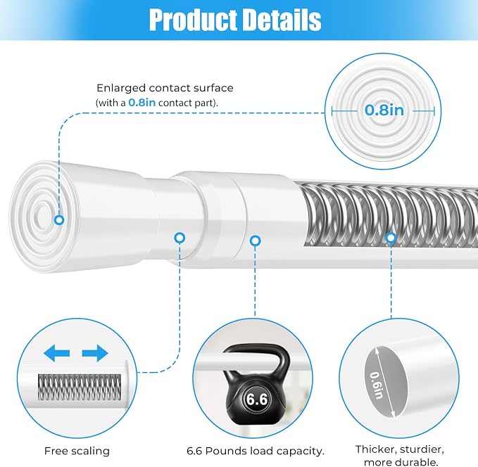 Spring Tension Curtain Rods 33-59 Inch White 2 Pack | No-drill & tool-free setup. Fits windows, kitchens, doorways. Rust-resistant, great for light curtains.