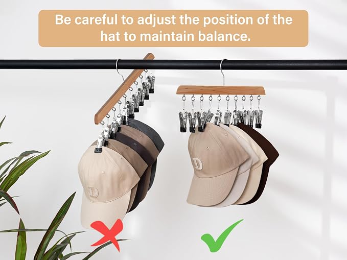 StorageWorks Hat Organizer 2 Pack, Wood Color Cap Hanger Rack with 10 Clips