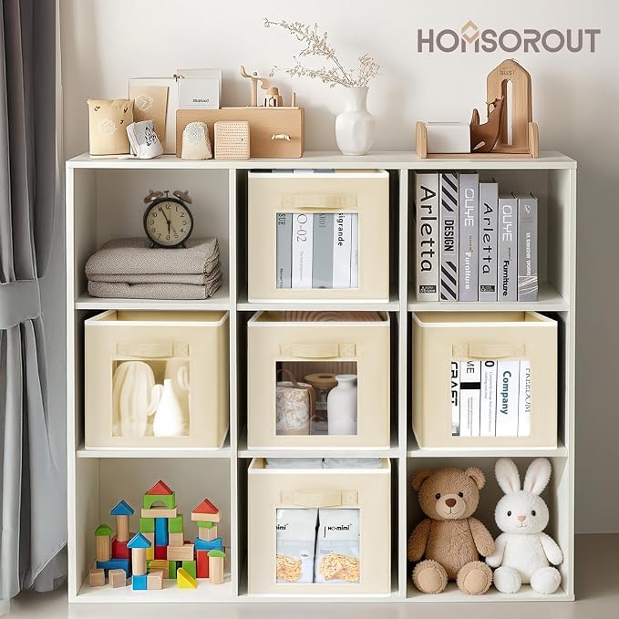 Homsorout Storage Baskets for Organizing - 6 Pack Cube Storge Bins, Foldable Storage Bins with Handle, Closet Organizers and Storage Baskets for Toys, Clothes, Beige