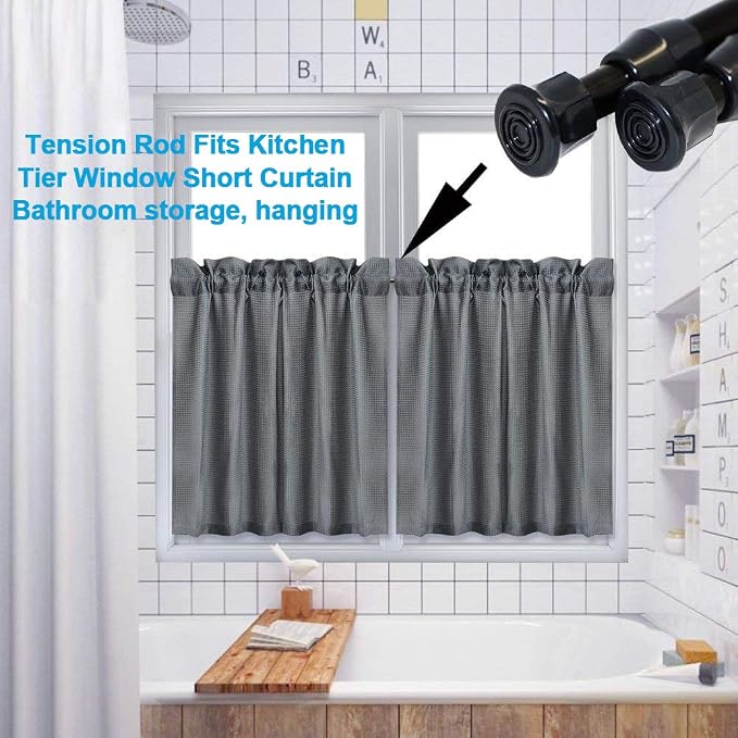 AIZESI Spring Tension Curtain Rods Short Tension Rod (Black,17" to 28"-2Pc) | Adjustable, No Drilling, Expandable Spring Loaded, Suitable for Doors and Windows