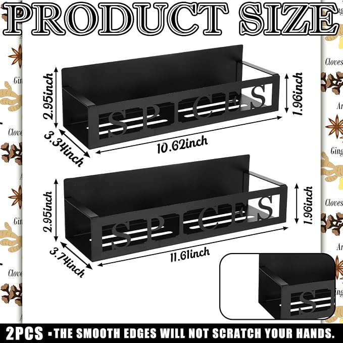 Beeveer 2 Pack Spices Magnetic Spice Rack for Refrigerator Metal Magnet Basket Shelf for Fridge Seasoning Storage Organizers Home Decor Kitchen Accessories (Black)