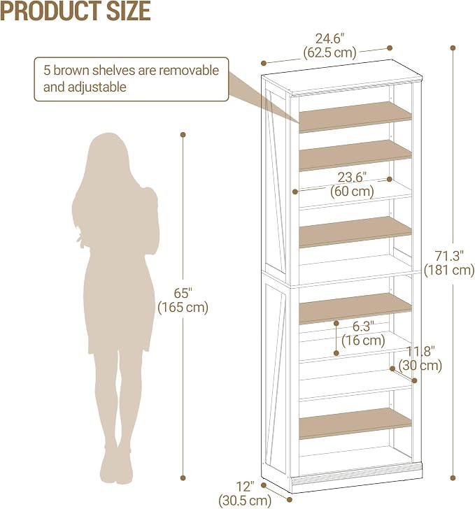 Hzuaneri Shoe Storage Cabinet,10 Tiers Farmhouse Tall Shoe Cubby Organizer | Freestanding Shoe Cabinets, Wooden Shoes Rack with Cubby, 27-30 Pairs, for Entryway, Living Room, White SR52603X
