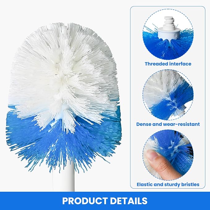 Toilet Brush Refills for OXO Toilet Brush Only 4 Pack Replacement Heads | Toilet Brush Replacement Head for Deep Bathroom Toilet Bowl Cleaning, Blue & White, Nylon & Plastic Material Bristles