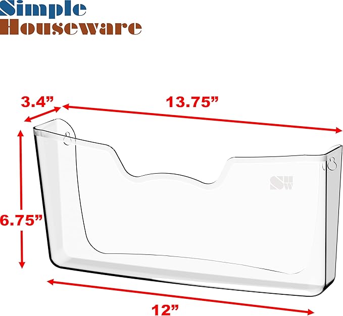 Simple Houseware Clear Wall Mount Single Pocket Hanging File Holder, 3-Pack | Wall File Holder Organizer for Paper and Documents