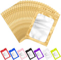 ANZNKU 100 PCS Resealable Mylar Bags with Frosted Clear Window Packaging Bags Foil Pouch Zipper Bag for Food Self Sealing Storage Supplies (5.12x8.27, Light Gold)