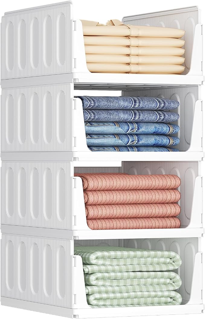 Lifewit 4 Pack Stackable Closet Storage Organizers for Clothes 16.5" Depth | Plastic Stacking Sweater Storage basket Bins for Wardrobe, Multifunctional Pants Organizer for RV, Pantry, Kitchen, Dorm