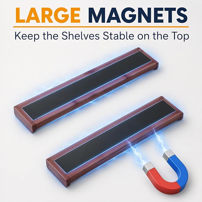 Magnetic Stove Top Shelf 30 Inch – Walnut Finish Over the Stove Shelf for Flat Top Stoves, Bamboo Wooden Stove Shelf, Strong Magnetic Spice Rack Organizer, No Drilling