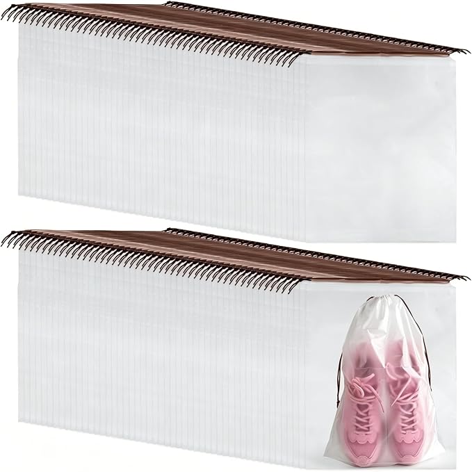100 Pcs Shoe Bags for Travel, PLULON 15.7" x 11.8" Clear Drawstring Storage Bags Shoes Organizer for Packing Waterproof Dustproof Women Men Portable Travel Essentials