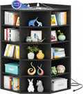 Aheaplus Corner Cube Book Shelf, 6-Tier Corner Cabinet with Power Outlets, Corner Cube Storage Shelf with Top Table, Wooden L Shaped Cubby Bookcase for Home Office, Bedroom, Living Room, Black