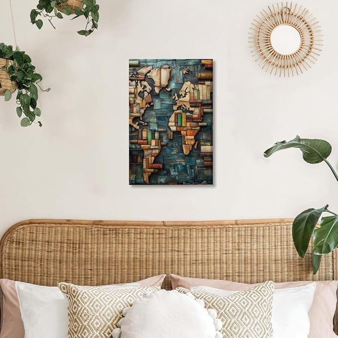 World Map Book Adventure Vintage Library Art Aesthetic Poster Canvas Wall Art Decoration Living Room Home Decor Bedroom Decoration Poster Unframed8x12inch