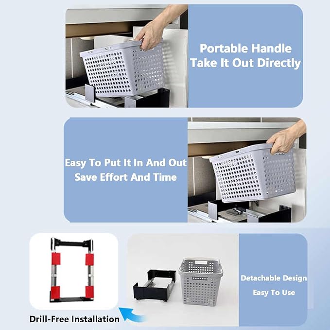 Closet Pull-Out Baskets,Removable Storage Basket,Clothing Pull Out Basket,for Pantry/Laundry/Bathroom/Mudroom(Color2)