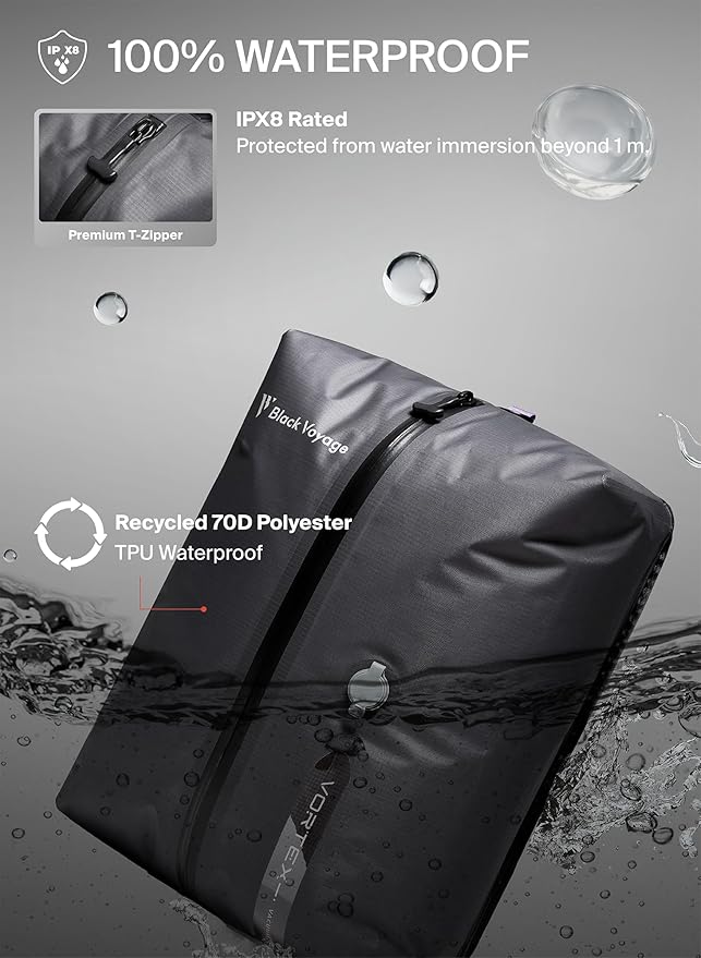 Black Voyage Reusable Vacuum Compression Travel Bag for Carry-On Suitcase and Backpack, Recycled IP67 Waterproof Space Saver Vacpack (2-Pack, 18L - No Pump)