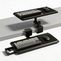 Adjustable Under Desk Keyboard Tray with Drawer, 25"×10.6" Ergonomic 360° Rotating Keyboard Stand with Wrist Rest, Clamp On Keyboard Tray and Mouse for Office Gaming Studying