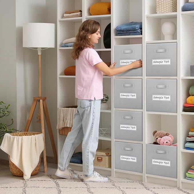 Fabric storage cubes (8 Pack) 13 Inch Cube Storage Bin, cube organizer bins with 8 Labels Window Cards & a Pen, Foldable cube organizer bins and Storage Box, Light Grey