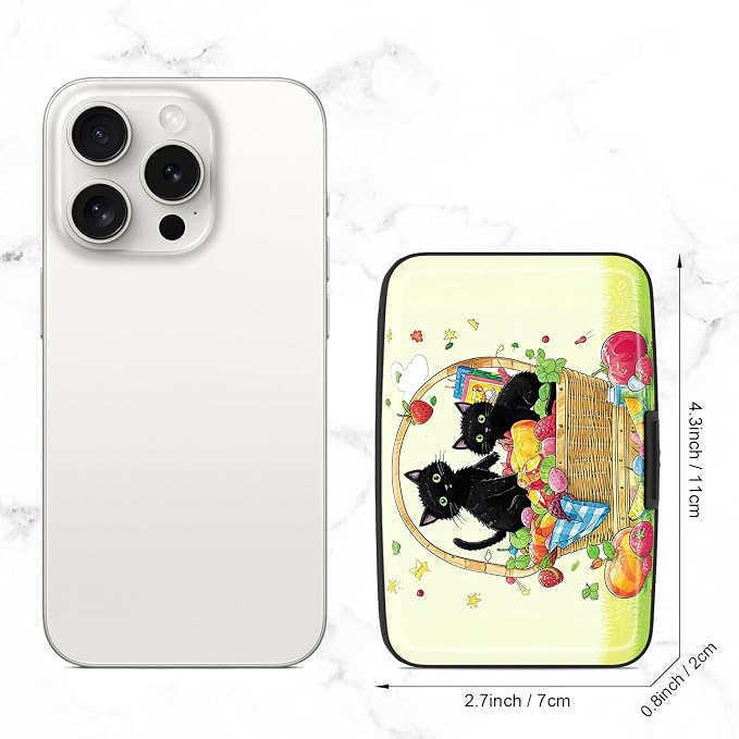 Credit Card Holder, Mini Aluminum Card Wallet RFID Blocking Slim Metal Hard Card Case for Women Men, Fruit Cat