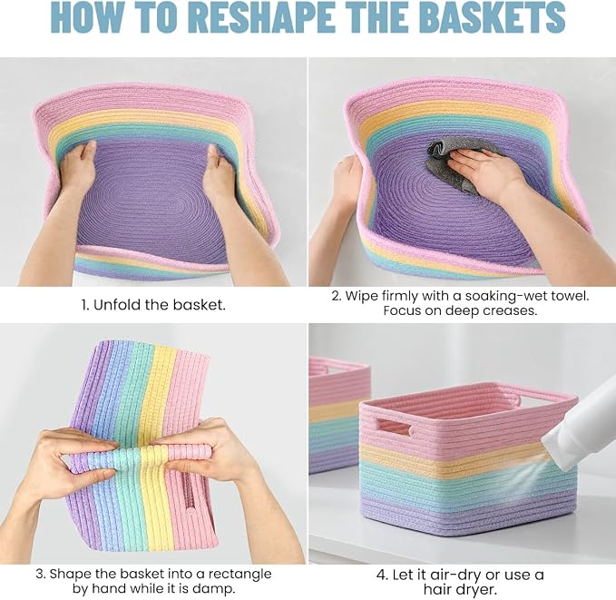 5 Pack Rainbow Woven Storage Baskets for Shelves, Decorative Toy Baskets Organizer for Kids Room, Nursery, Playroom, Classroom – Colorful Cotton Rope Toy Storage Bins for Organizing & Decor