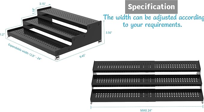 Jojocross Metal Spice Rack Organizer for Cabinet, 3 Tier Expandable Spice Storage Shelf, Great for Kitchen Cabinets, Cupboard,Pantry and Countertop More,Metal Plate with Hole(1PACK/Gun-Grey)