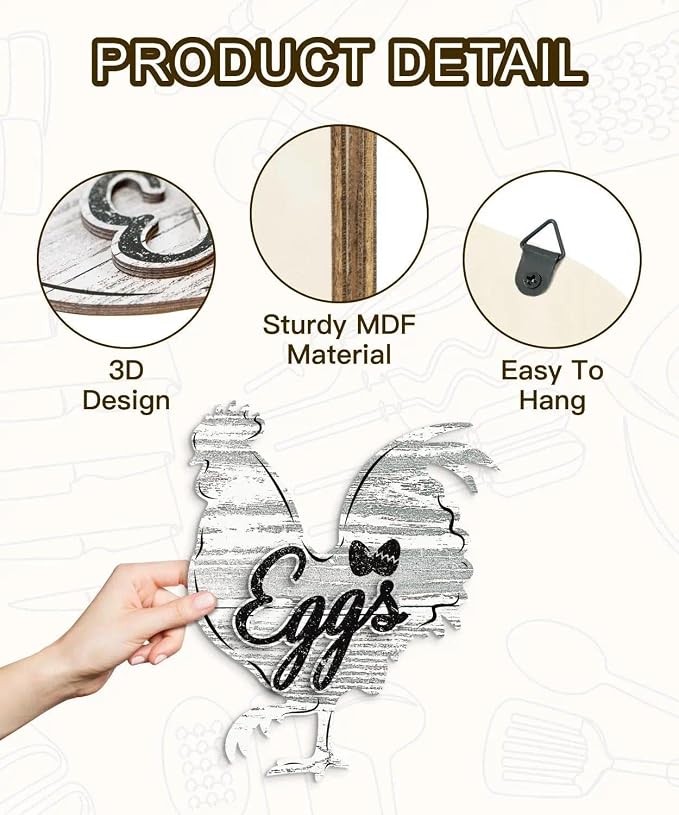 Putuo Decor Kitchen Wall Decor Sign Set Eggs Bacon Milk Rustic Farmhouse Food Theme Wall Art for Home Kitchen Dining Area Apartment Decor