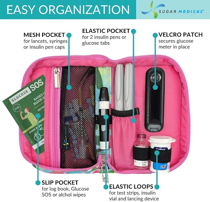 Sugar Medical Diabetes Supply Case |Diabetic Care Products | Diabetic Supplies Travel Organizer | Diabetic Supply Bag | Glucose Meter Kit | Diabetic Bags for Supplies | Glucometer Case (Zara Floral)