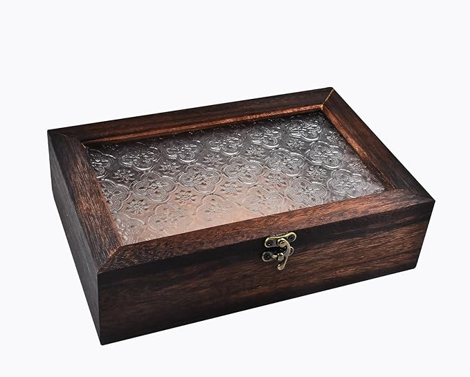 Wood Multi-Purpose Clamshell Storage Box Dustproof Storage Boxabletop Display Box (Brown)