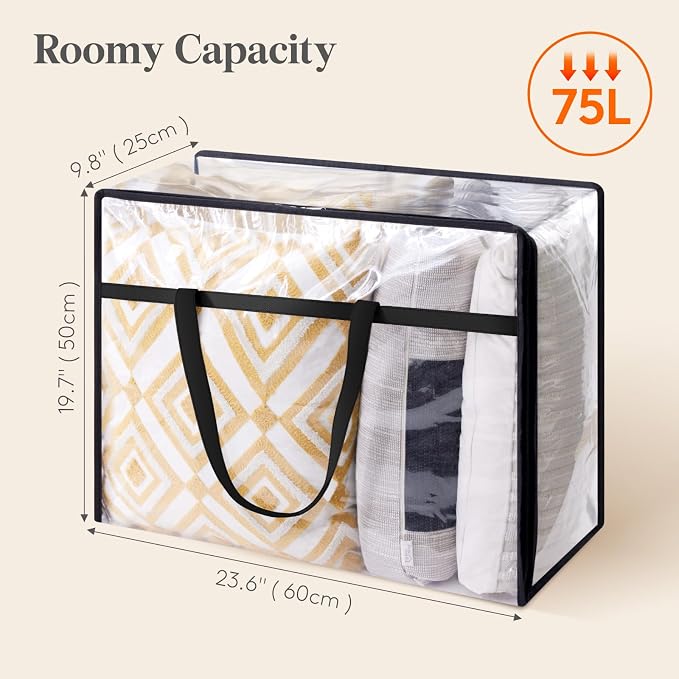 Lifewit 4 Pack Clear Clothes Storage Bags, 75L Plastic Blanket Storage Bag, Vinyl Foldable Moving Bags with Zipper, Closet Organizers and Storage Containers for Bedding, Duvet, Comforter