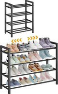 Detsuk 4-Tier Expandable Shoe Rack – Adjustable Metal Shoe Organizer for Closet, Entryway & Mudroom – Stackable, Heavy-Duty Storage, Black