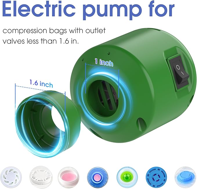 MORECOO Electric Air Pump for Vacuum Storage Bags - Smaller, More Portable, 5000PA Suction Power, 55W Energy Saving, Convenient & Fast Vacuum Bag Pump - Ideal for Travel(Green)