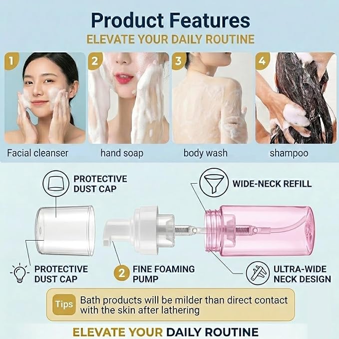 3-Pack Travel-Sized Foaming Pump Bottles - Empty Foaming Liquid Soap Dispensers - for Refillable Travel Hand Soap Shampoo Foaming Castile Cosmetics - BPA Free (100ml/3.3oz) (Pink)