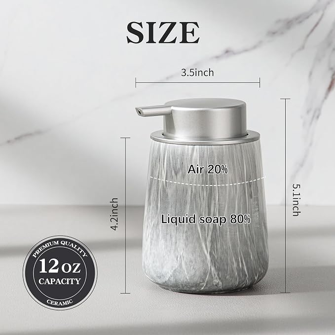 Enra Ceramic Foaming Soap Dispenser,12 oz Gray Hand Foam Soap Dispenser for Bathroom Kitchen with Easy-to-Press Pump(Gray Foam Type)
