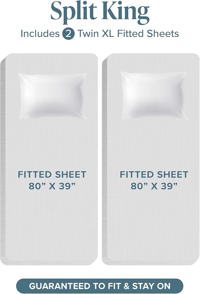 Bare Home Split King Sheet Set - 1800 Ultra-Soft Microfiber Bed Sheets - Double Brushed - Deep Pockets - Easy Fit - 5 Piece Set - Bed Sheets (Split King, Pinstripe - Grey/White)