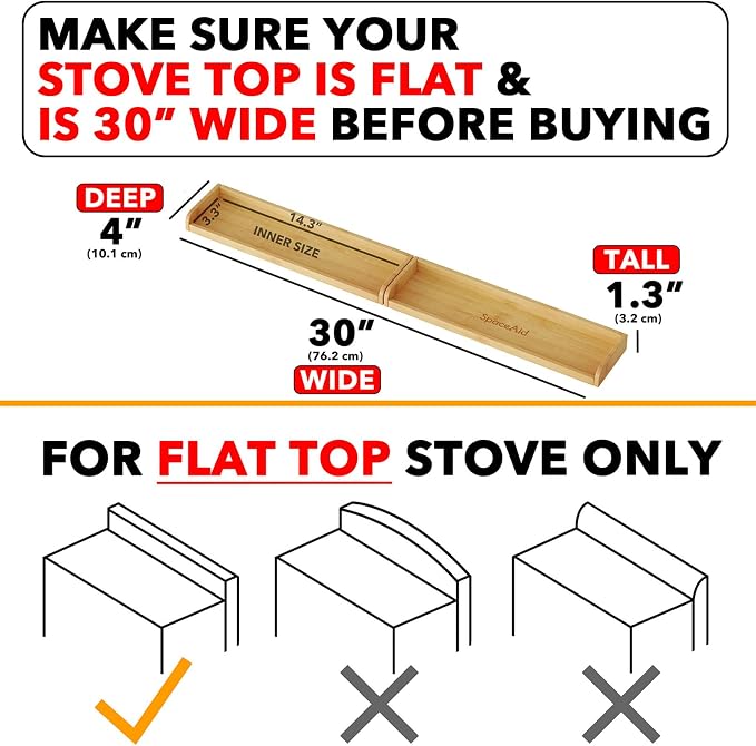 SpaceAid 30" Wide Kitchen Shelf Organizer for Stove, Magnetic Bamboo Spices Shelf for Home Stove Kitchen Storage Organization (Fit for Flat Top Only, Black)