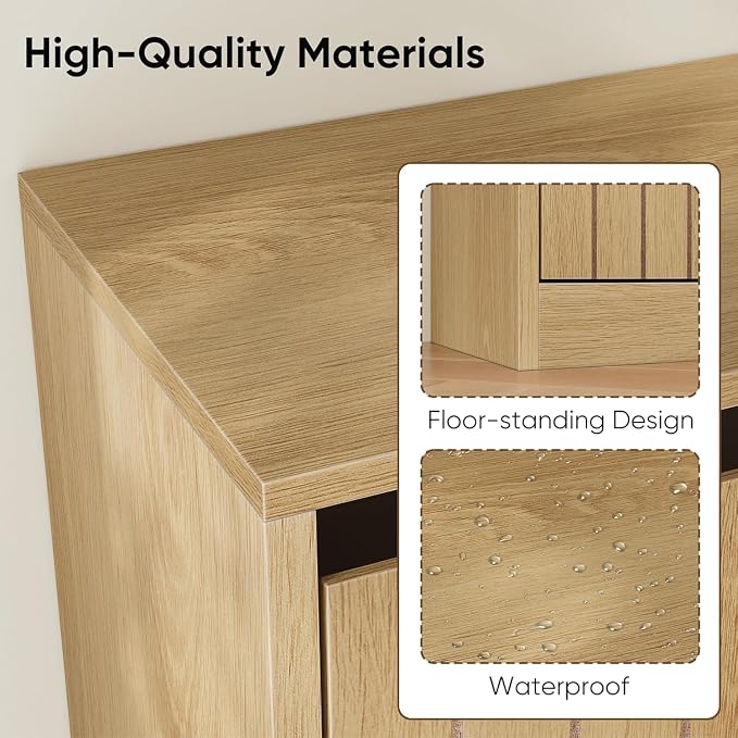 Shoe Storage Cabinet with Vertical Groove Doors 3 Flip Drawers, Narrow Shoe Cabinet Storage for Entryway, Shoe Organizer Cabinet, Slim Shoe Rack Cabinet (Oak)
