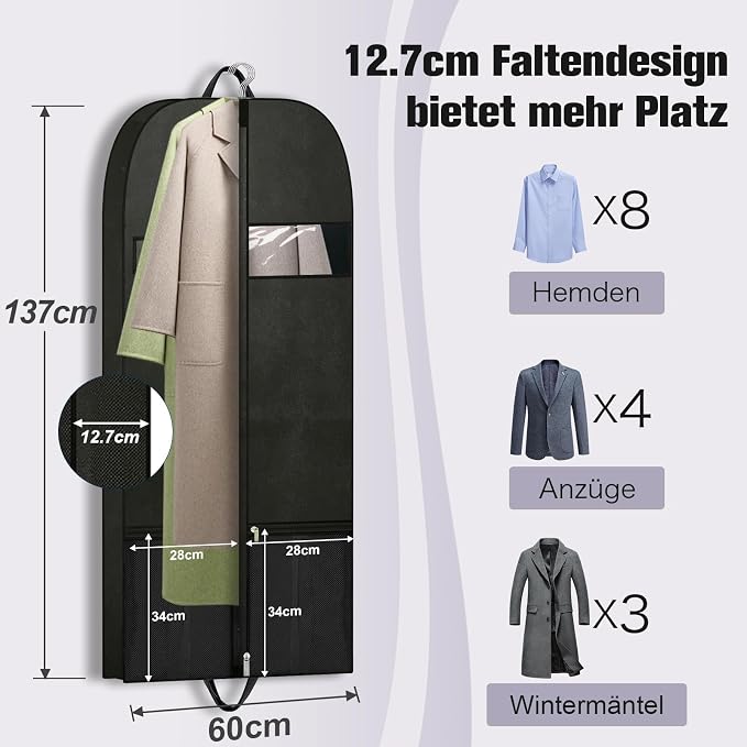 54" Garment Bags 2 Pack, Hanging Dress Covers for Closet Storage and Travel | Two breathable garment covers with pockets, handles and zippers for protecting dresses, suits, shirts and seasonal clothing.