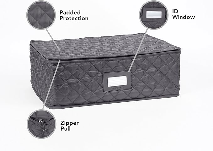 Covermates Keepsakes - Serveware Storage - Padded Protection - ID Window - Stain Resistant - Machine Washable - China Storage, Slate
