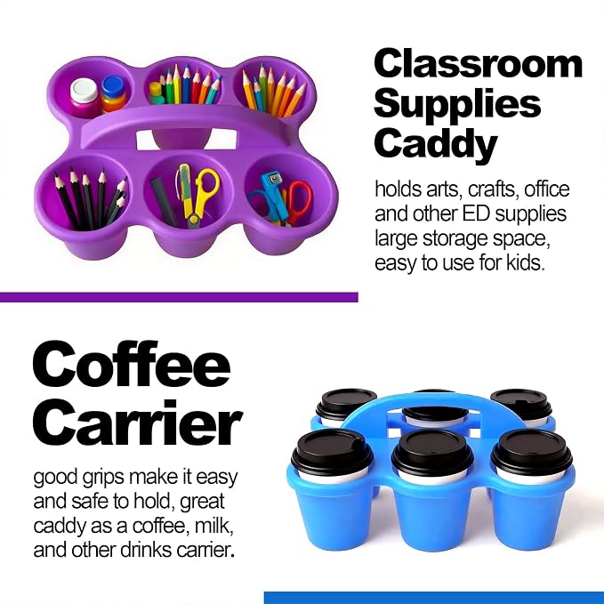 Multicolor Pencil Holders for Desk, 6-Cup Classroom Caddy with Handles, Durable Art Supply Organizer for School Office Home (Set of 6)