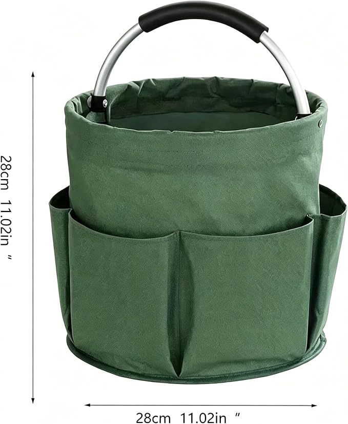 Garden Tool Bucket Organizer, Bucket Tool Organizer,5 Gallon with Aluminum Handle, Multi Side Pockets Portable Storage Caddy for Gardening Camping Car Wash (Green, Open Top)