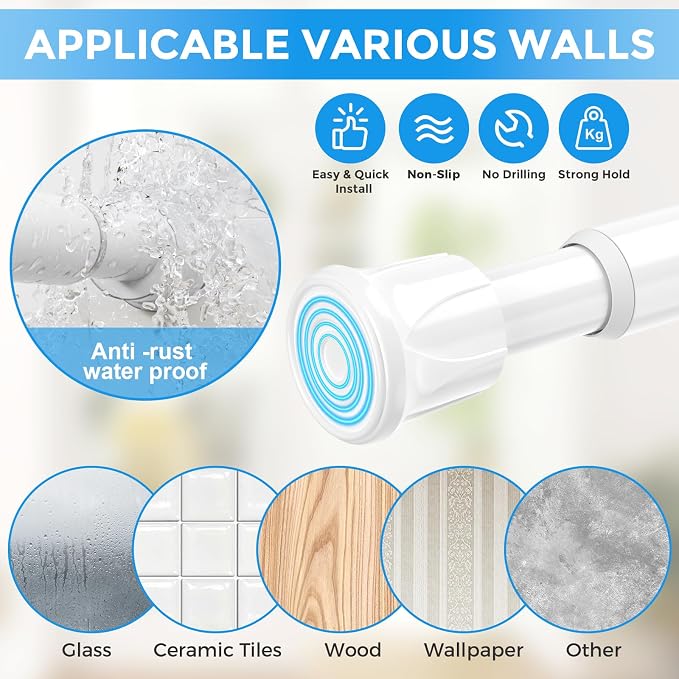 Small Tension Rod 26-39inch 1Pack White Tension Curtain Rod Adjustable Spring Curtain Rods No Drilling Expandable Pressure Curtain Rods for Windows,Closets,Doorway,Kitchen