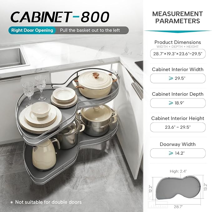Blind Corner Cabinet Pull Out Organizer, Heavy Duty 2-Tier Soft Close System, Fits 12”-18” Cabinets, Left/Right Adjustable Magic Corner Storage for Kitchen Cabinets
