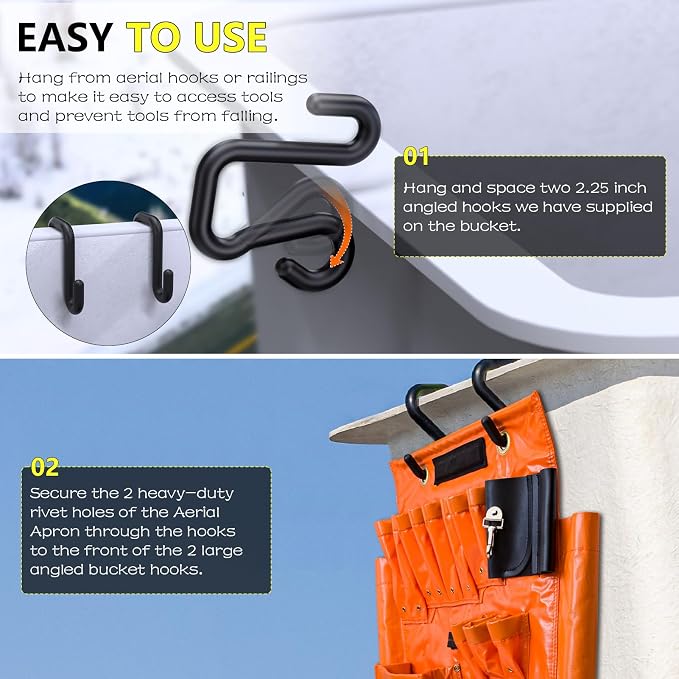 Lineman Tool Board, Aerial Apron, Bucket Truck Tools Organizer with Over 16 Pockets, Tool Organizer for Bucket Trucks and Lineman, Includes Two 2” Bucket Hooks