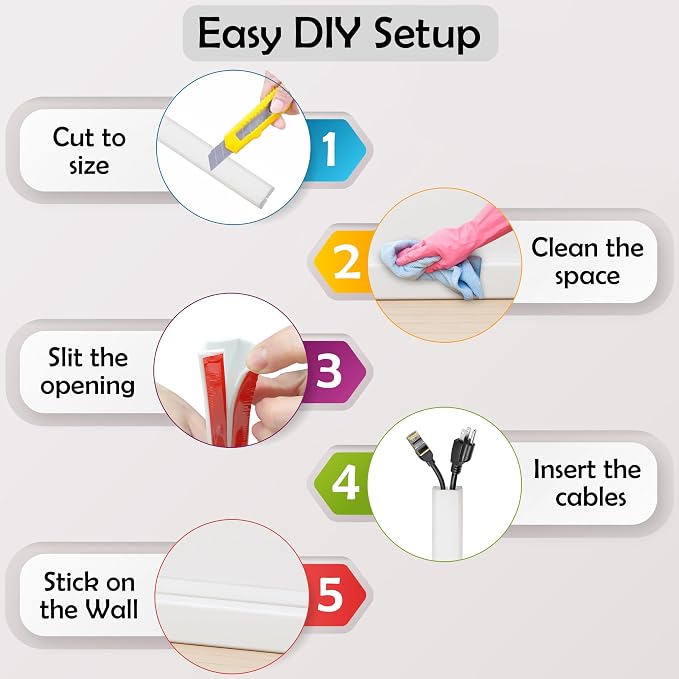 TV Cord Hider – Flexible Wall Cord Cover Slim Design Silicone Cable Raceway - Self Adhesive, Cut to Size Design for Hiding Wires on Wall - Clean Home Setup Cable Concealment (White, 10 Feet)