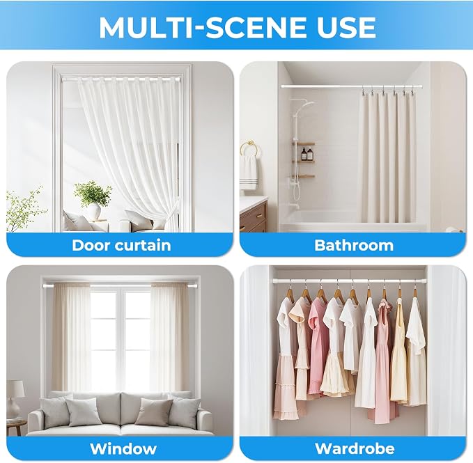 2 Pack Spring Loaded Tension Rod 48-59" Adjustable Curtain Rods No Drill Extendable Spring Rod Tension Curtain Rods For Window Kitchen Shelves Rv Refrigerator And Small Spaces,White