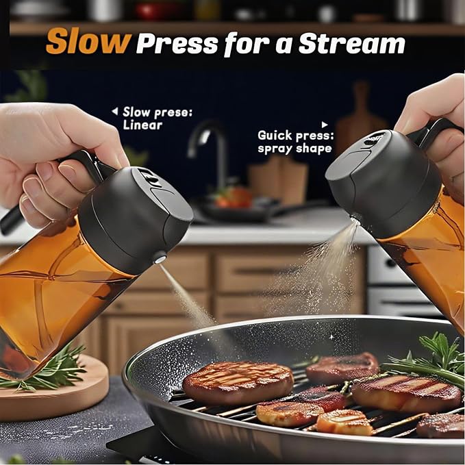 Oil Sprayer for Cooking 2 in 1, Olive Oil Dispenser for Kitchen Gadgets, 16oz/470ml Premium Light-Blocking Oil Bottle, Food-Grade Spray Bottle, for Salad, Air Fryer, BBQ