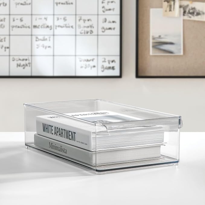 iDesign Stackable Fridge Storage Bin, Clear | Front Handle, Made in USA