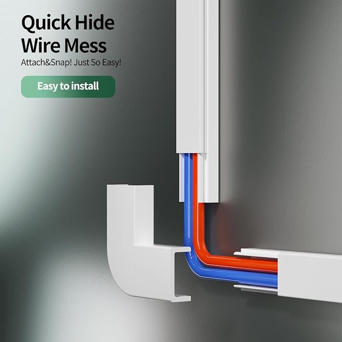 212.6in Cord Hider for TV on Wall, Cord Covers for 1-2 Wires on Wall, Self-Adhesive Wire Hider Wire Covers for Cords on Walls, Paintable Cable Hider Cable Raceway to Hide Cords, W0.59 H0.4in, White